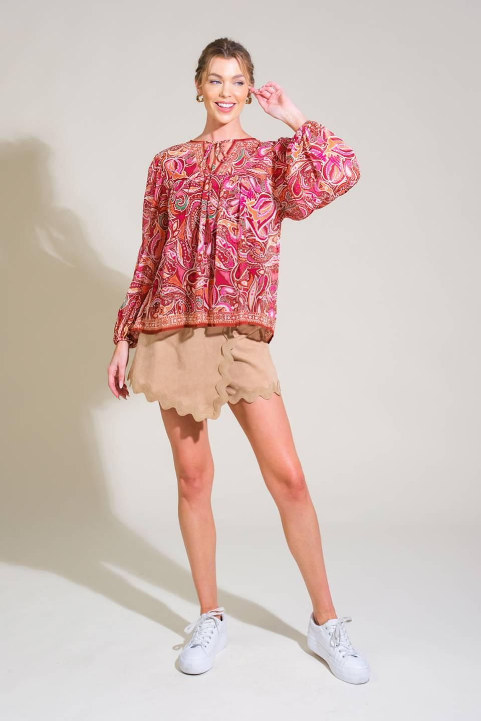 Time After Time Woven Top in brown, view 5 — Soul Flow Apparel