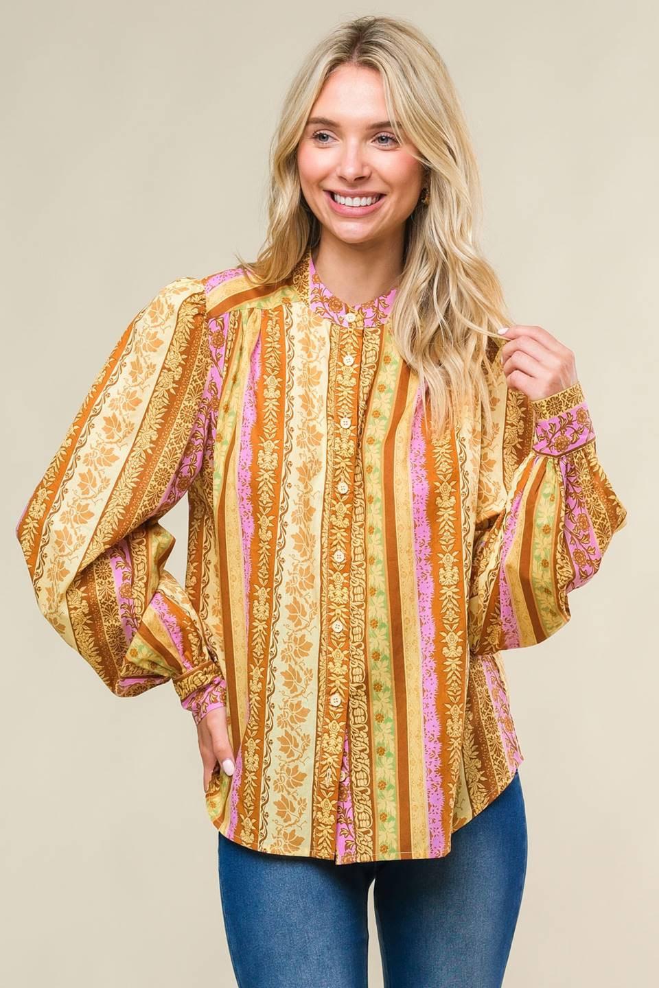 Refreshing Vibe Woven Top in brown lavender, view 1 — Soul Flow Apparel