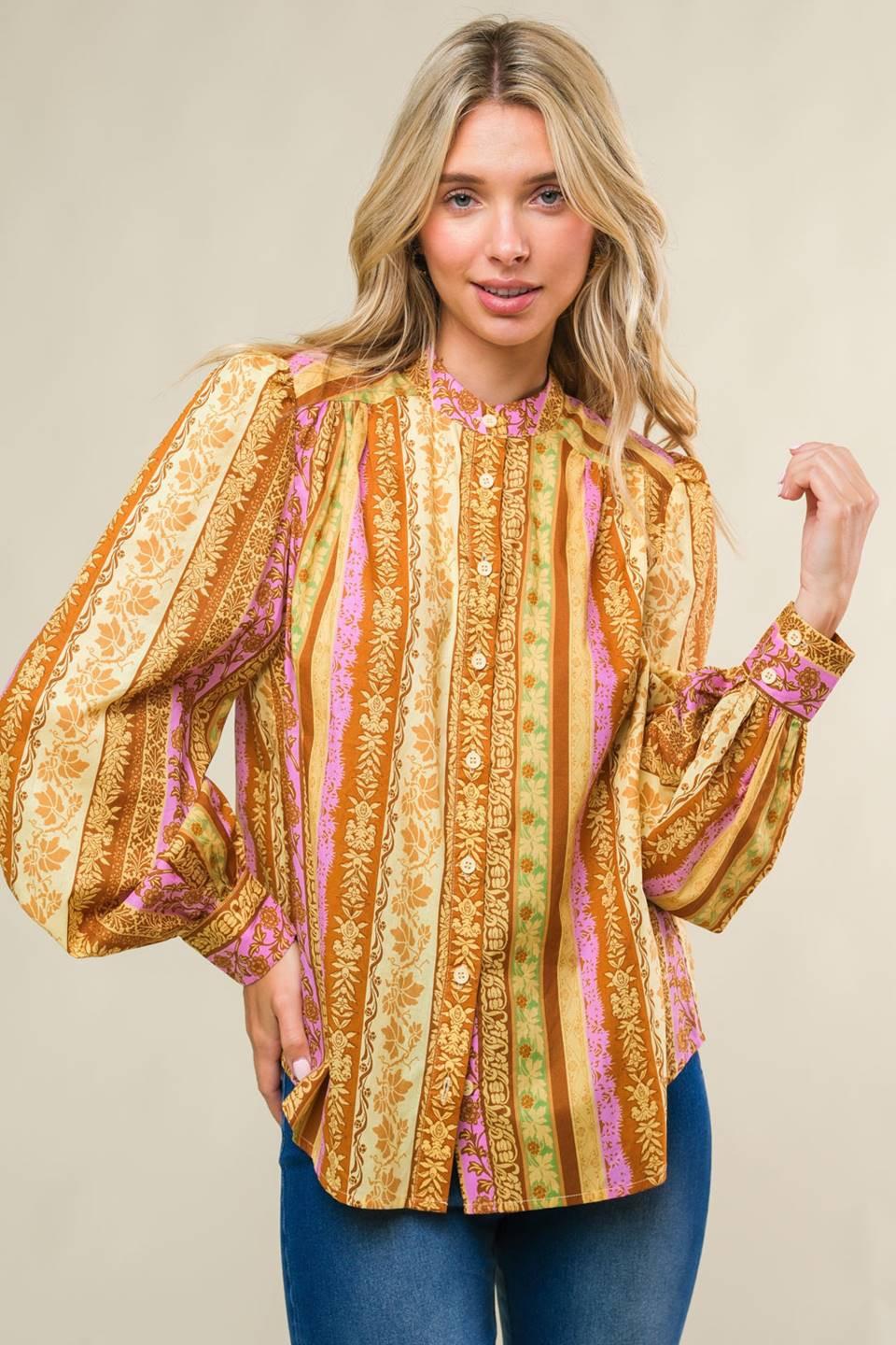 Refreshing Vibe Woven Top in brown lavender, view 4 — Soul Flow Apparel