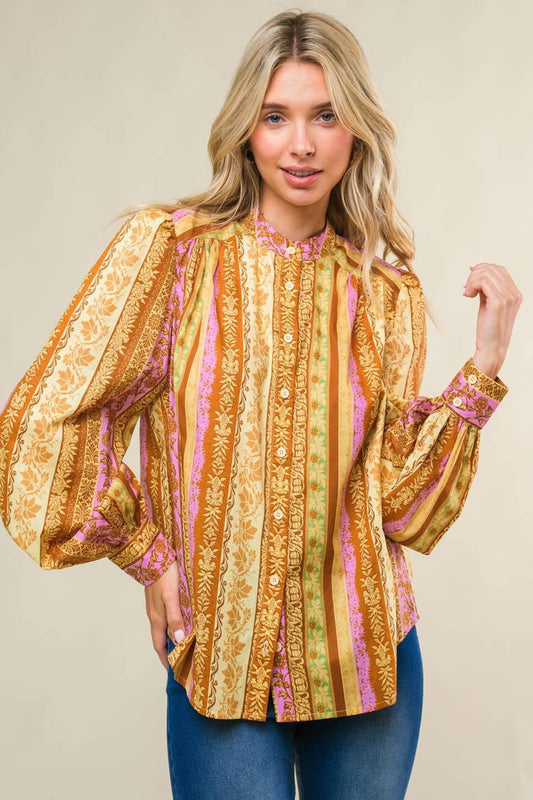 Refreshing Vibe Woven Top in brown lavender, view 4 — Soul Flow Apparel