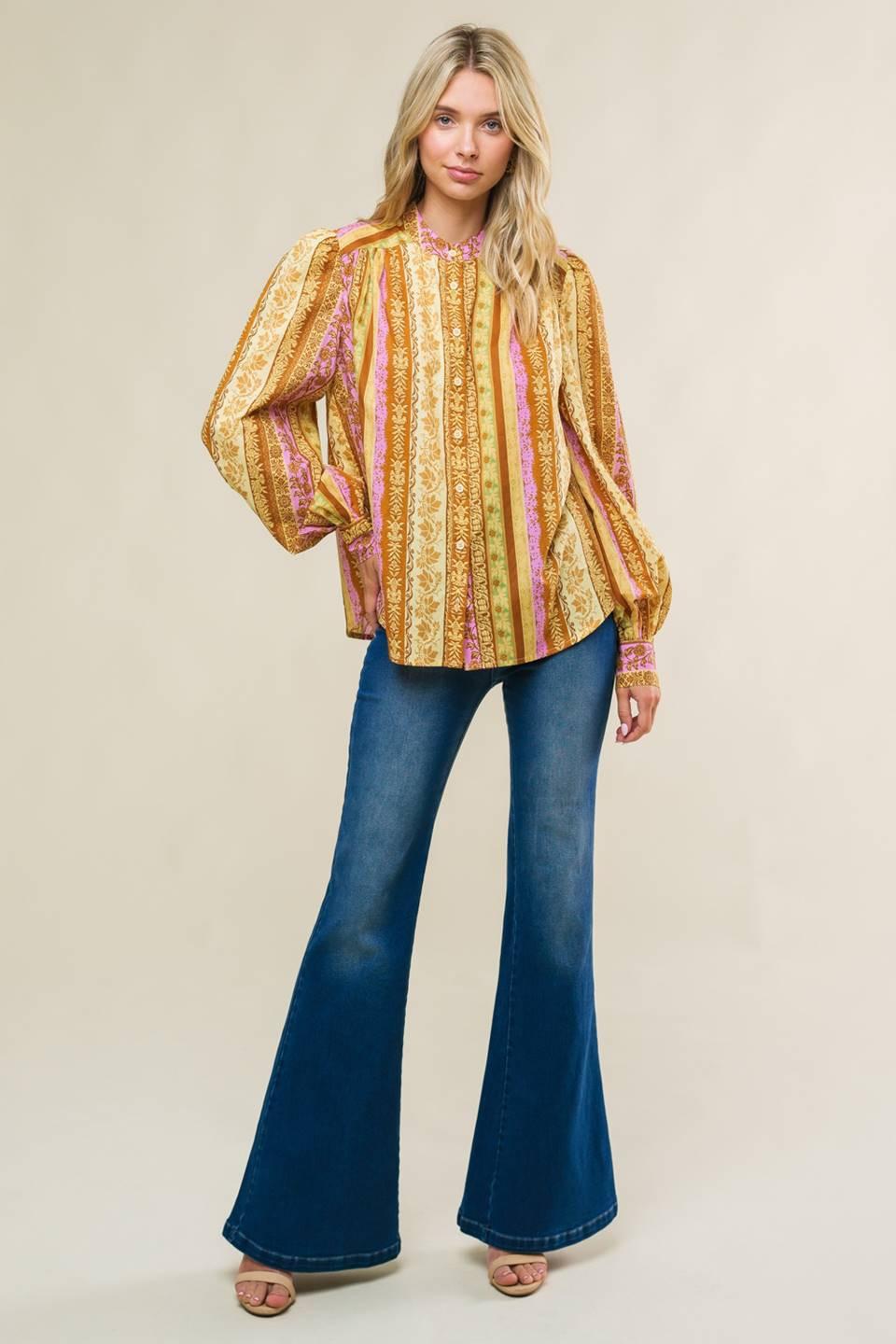 Refreshing Vibe Woven Top in brown lavender, view 5 — Soul Flow Apparel