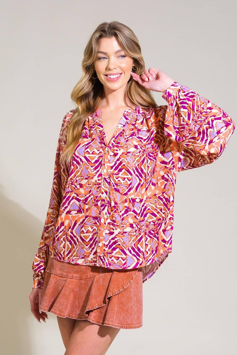 Urban Elegance Woven Top in lavender, view 1 — Soul Flow Apparel