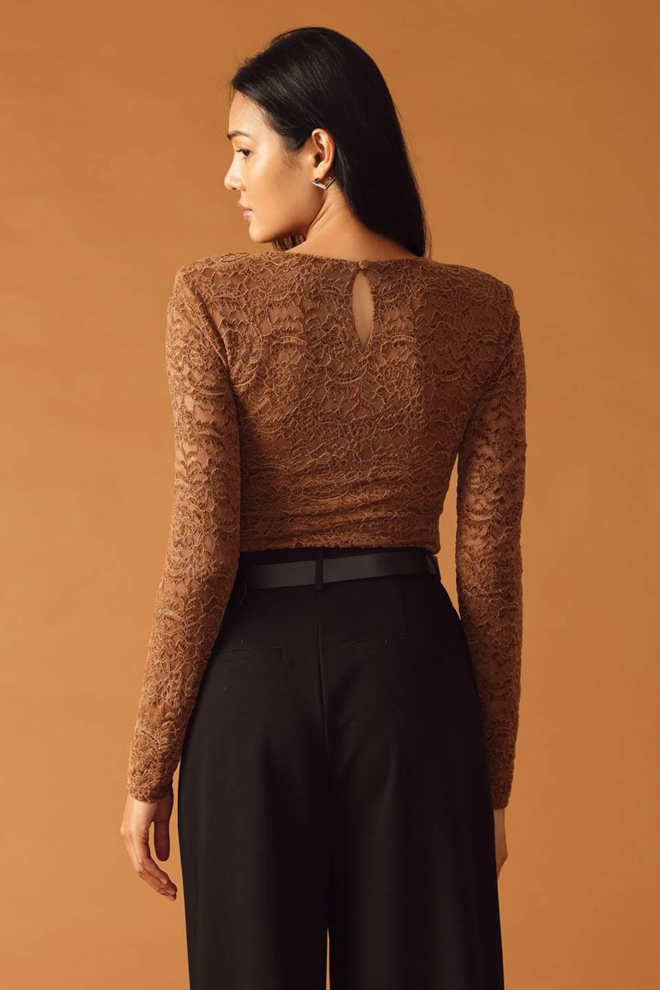 Never Enough Woven Lace Bodysuit in brown, view 7 — Soul Flow Apparel