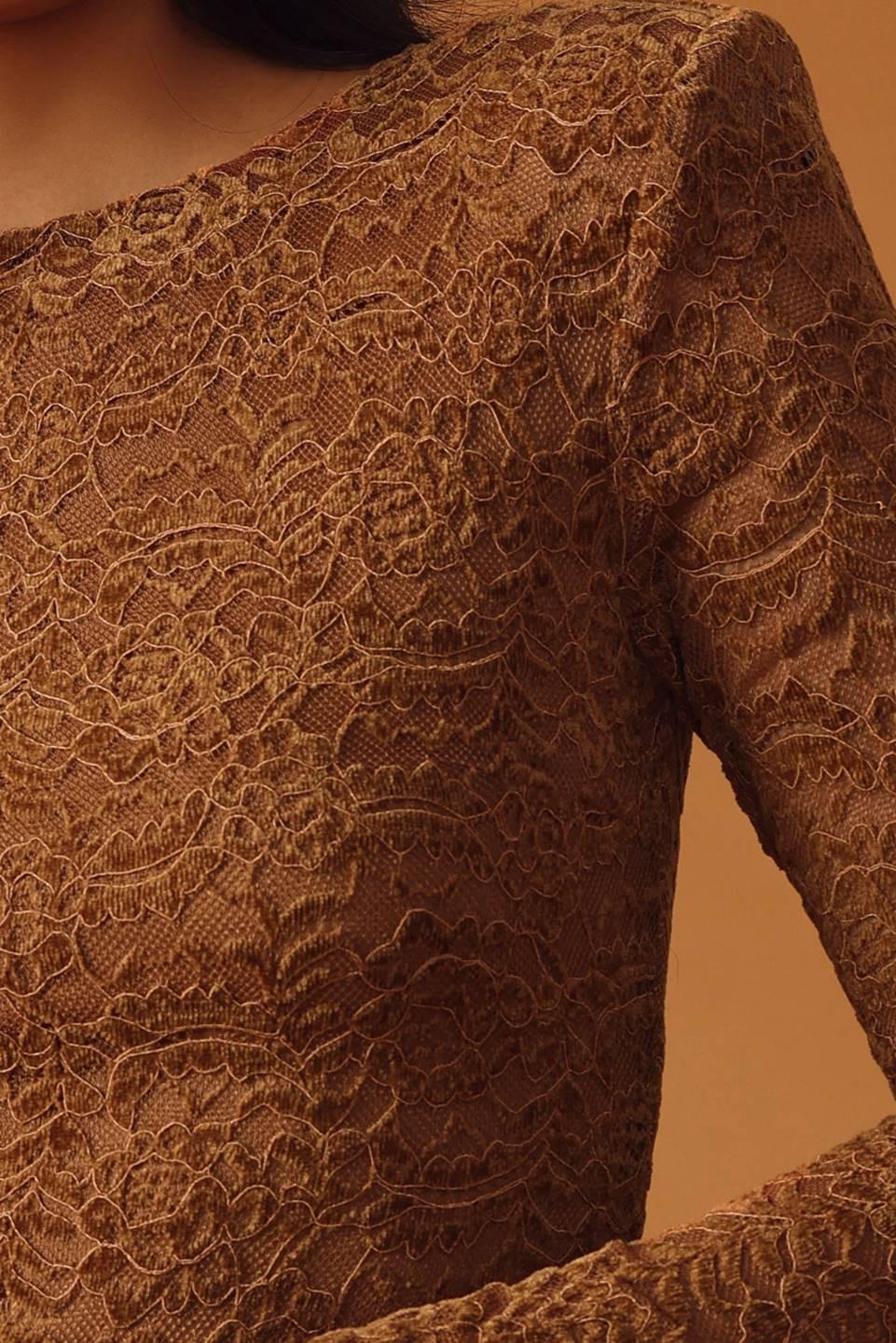 Never Enough Woven Lace Bodysuit in brown, fabric swatch — Soul Flow Apparel