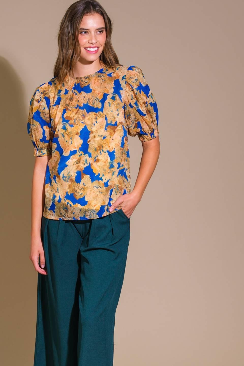 Sweetest Harmonies Woven Top in blue, view 7 — Soul Flow Apparel