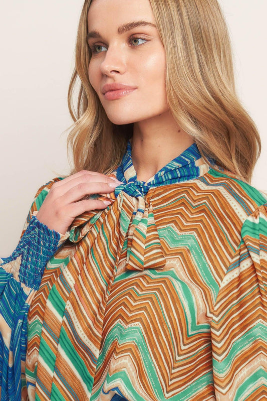 Picking Daisies Woven Top in turquoise blue, view 7 — Soul Flow Apparel