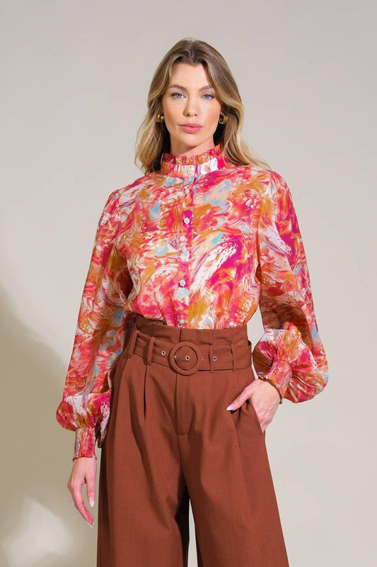 Seasonal Moves Woven Top in fuchsia, view 1 — Soul Flow Apparel