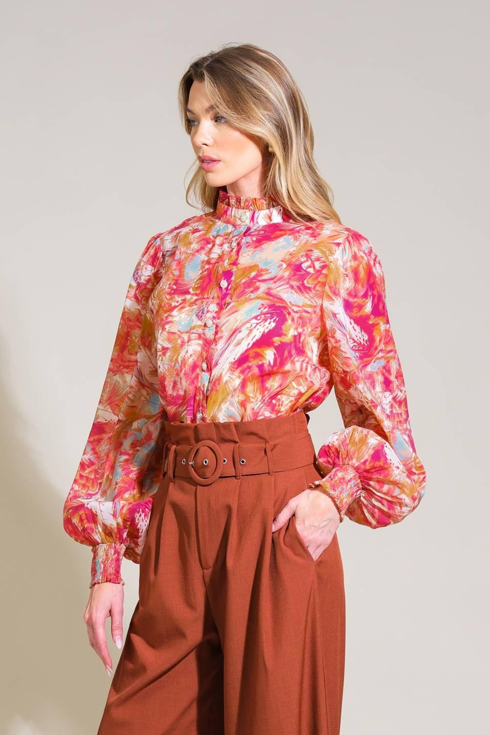 Seasonal Moves Woven Top in fuchsia, view 3 — Soul Flow Apparel