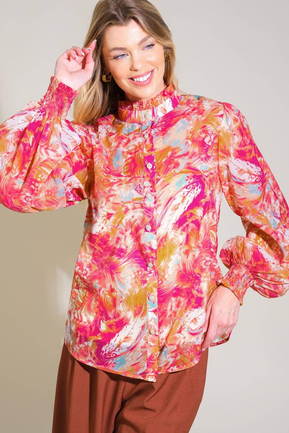 Seasonal Moves Woven Top in fuchsia, view 4 — Soul Flow Apparel