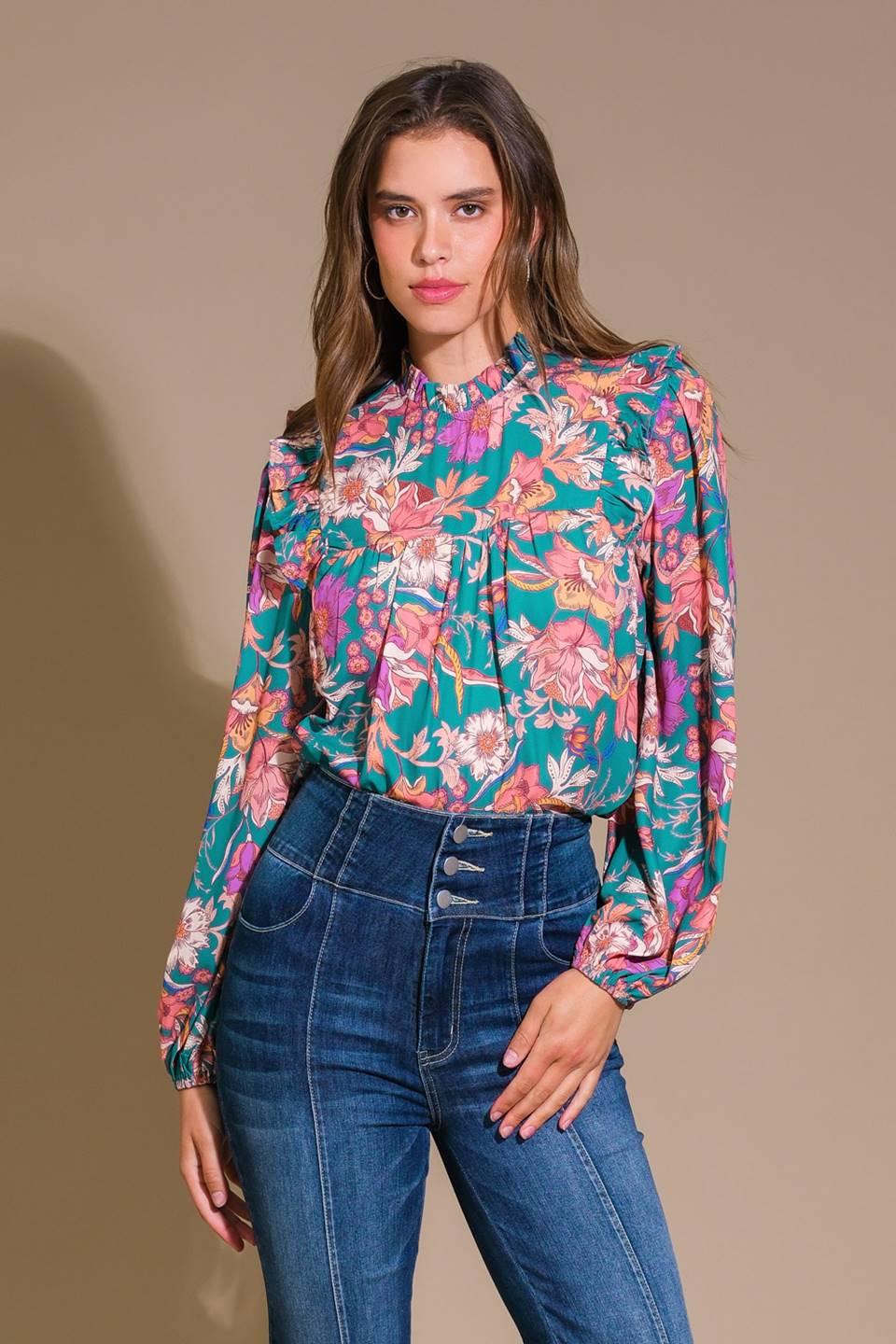 Unforgettable Composure Woven Top in teal, view 1 — Soul Flow Apparel