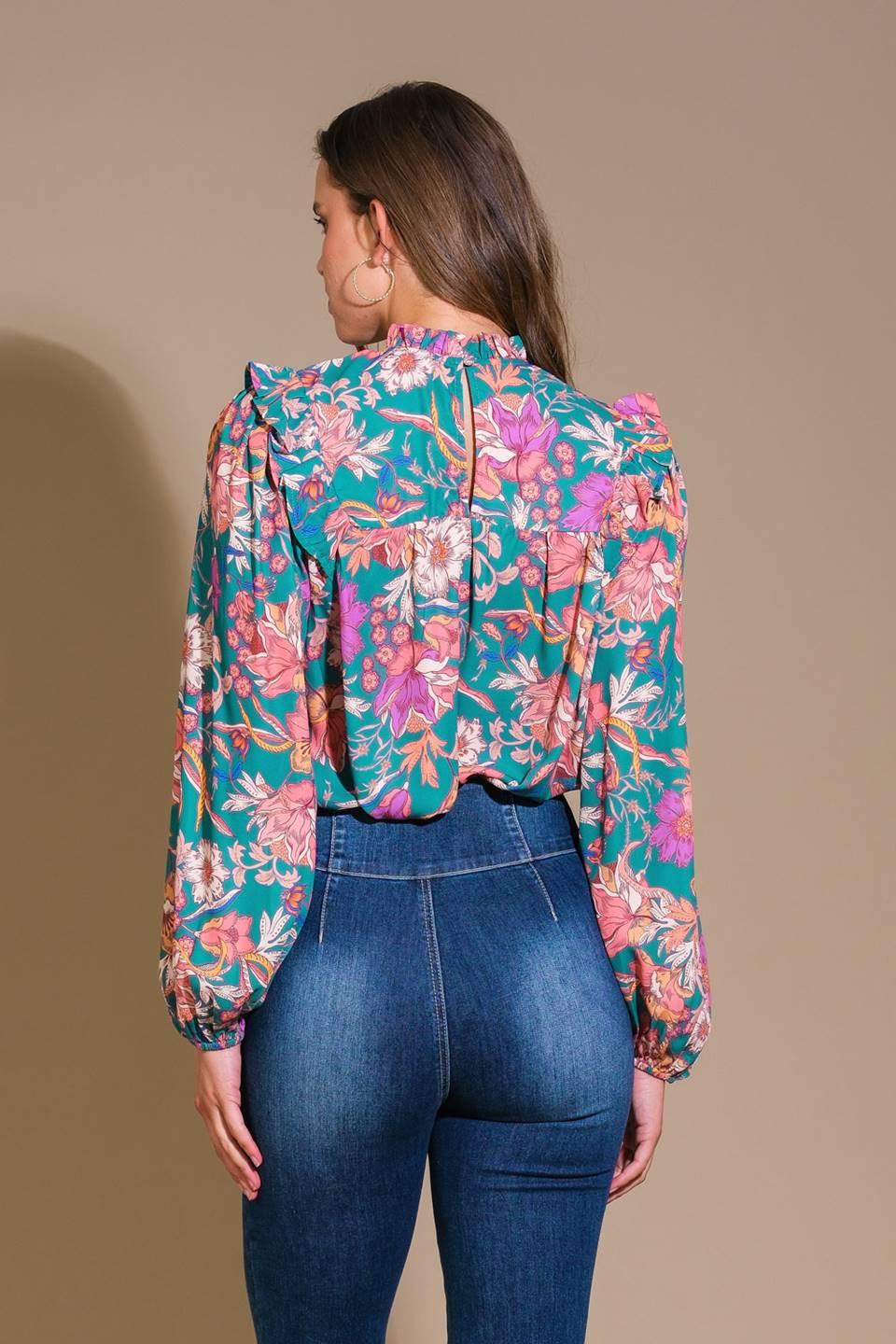 Unforgettable Composure Woven Top in teal, view 2 — Soul Flow Apparel