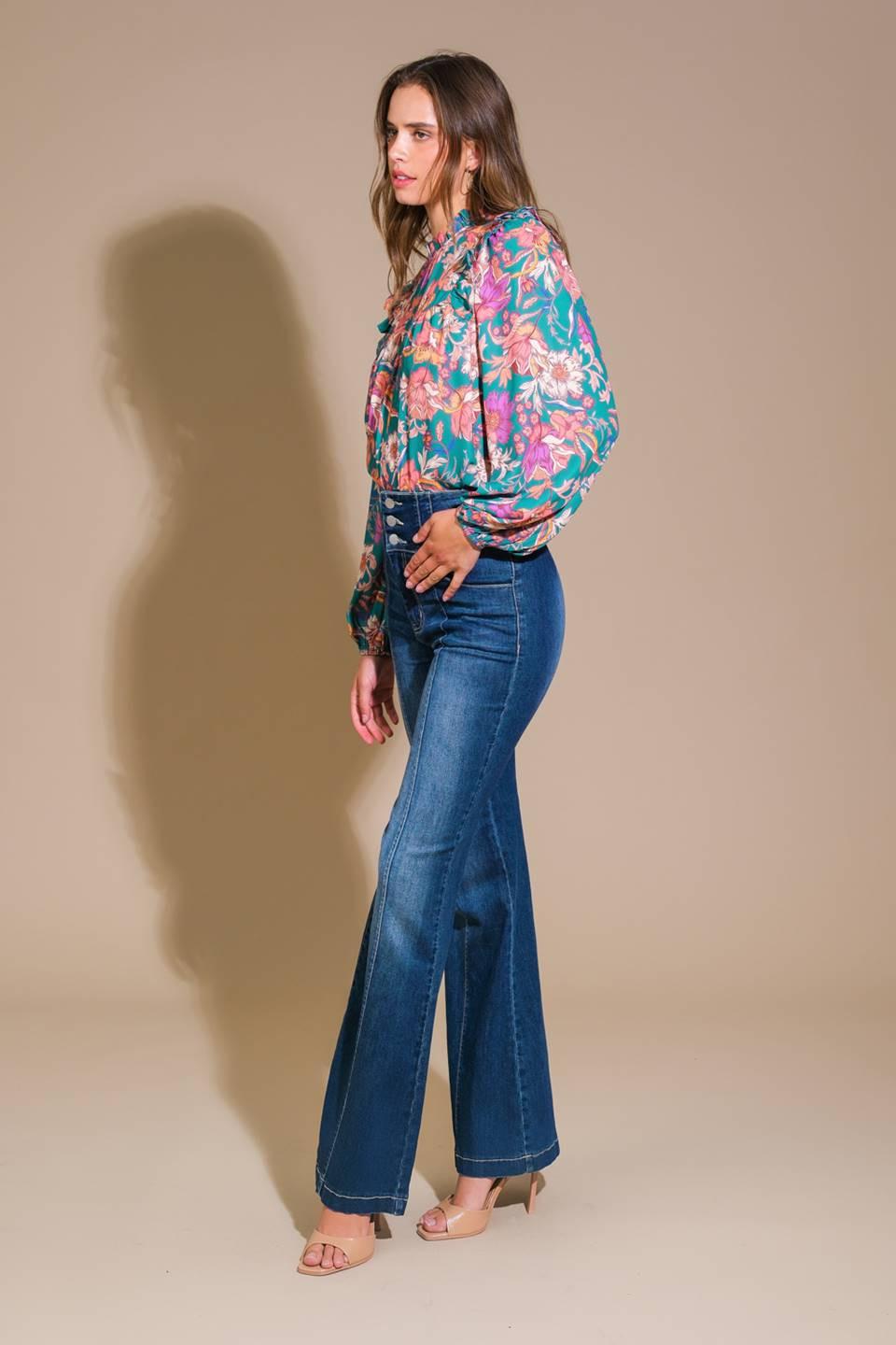 Unforgettable Composure Woven Top in teal, view 3 — Soul Flow Apparel