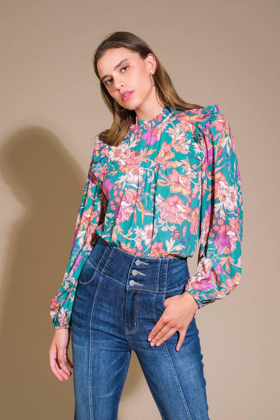 Unforgettable Composure Woven Top in teal, view 4 — Soul Flow Apparel