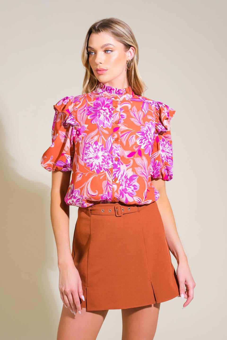 Memories in Focus Woven Top in rust, view 1 — Soul Flow Apparel