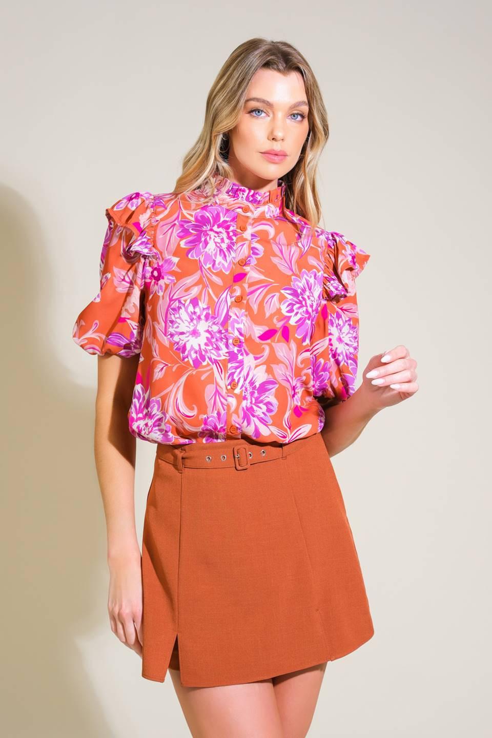 Memories in Focus Woven Top in rust, view 4 — Soul Flow Apparel