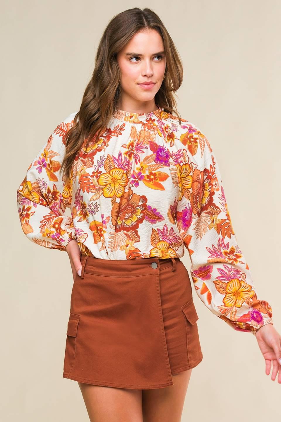 Romantically Entangled Woven Top in ivory rust, view 1 — Soul Flow Apparel