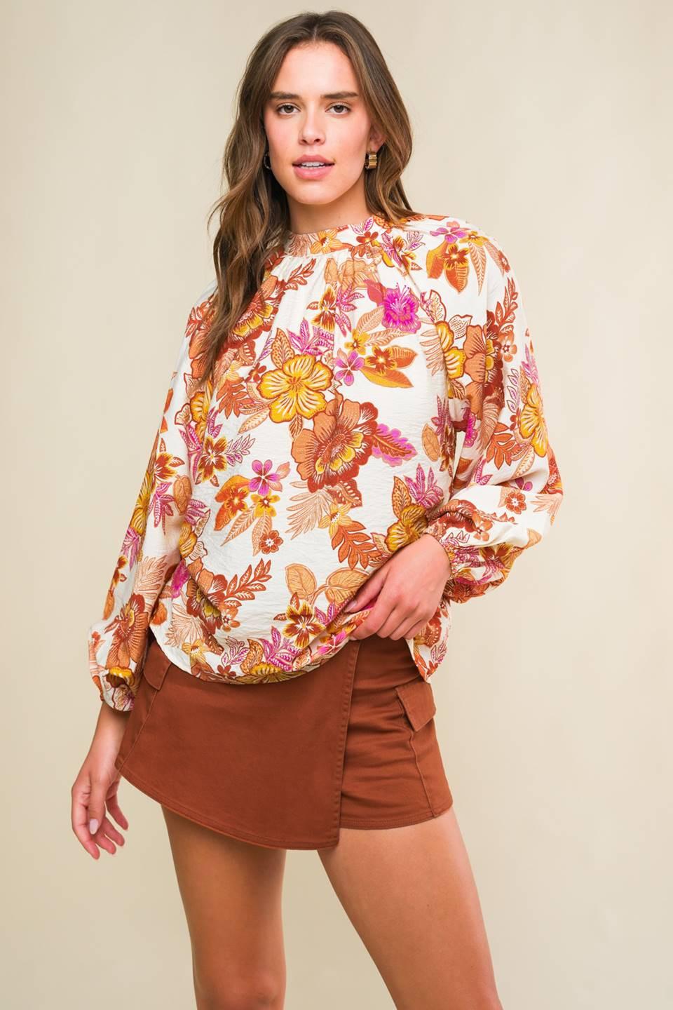 Romantically Entangled Woven Top in ivory rust, view 4 — Soul Flow Apparel