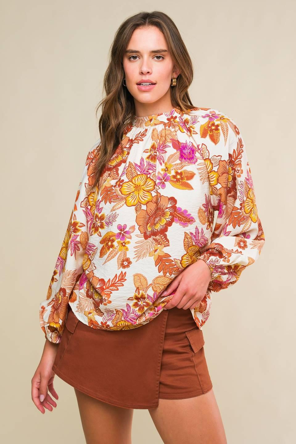Romantically Entangled Woven Top in ivory rust, view 5 — Soul Flow Apparel