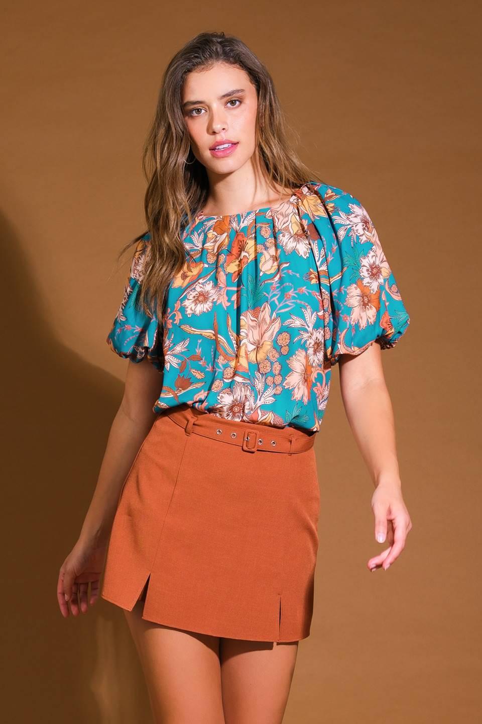 York Heights Woven Top in teal, view 1 — Soul Flow Apparel