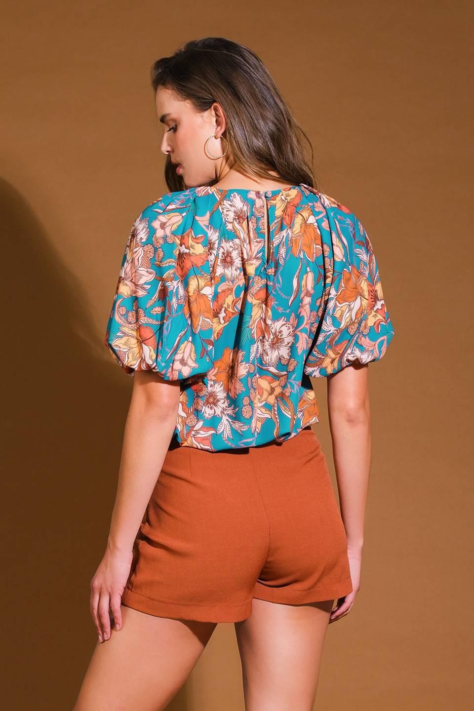 York Heights Woven Top in teal, view 2 — Soul Flow Apparel