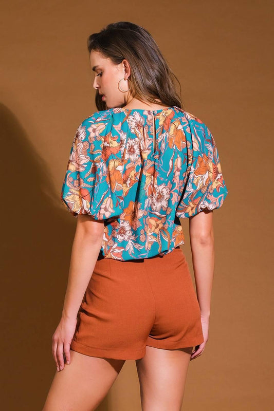 York Heights Woven Top in teal, view 2 — Soul Flow Apparel