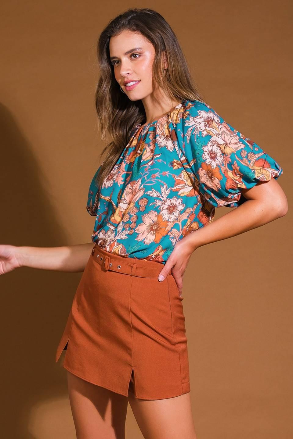 York Heights Woven Top in teal, view 3 — Soul Flow Apparel
