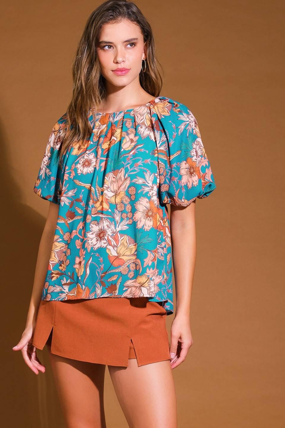 York Heights Woven Top in teal, view 6 — Soul Flow Apparel