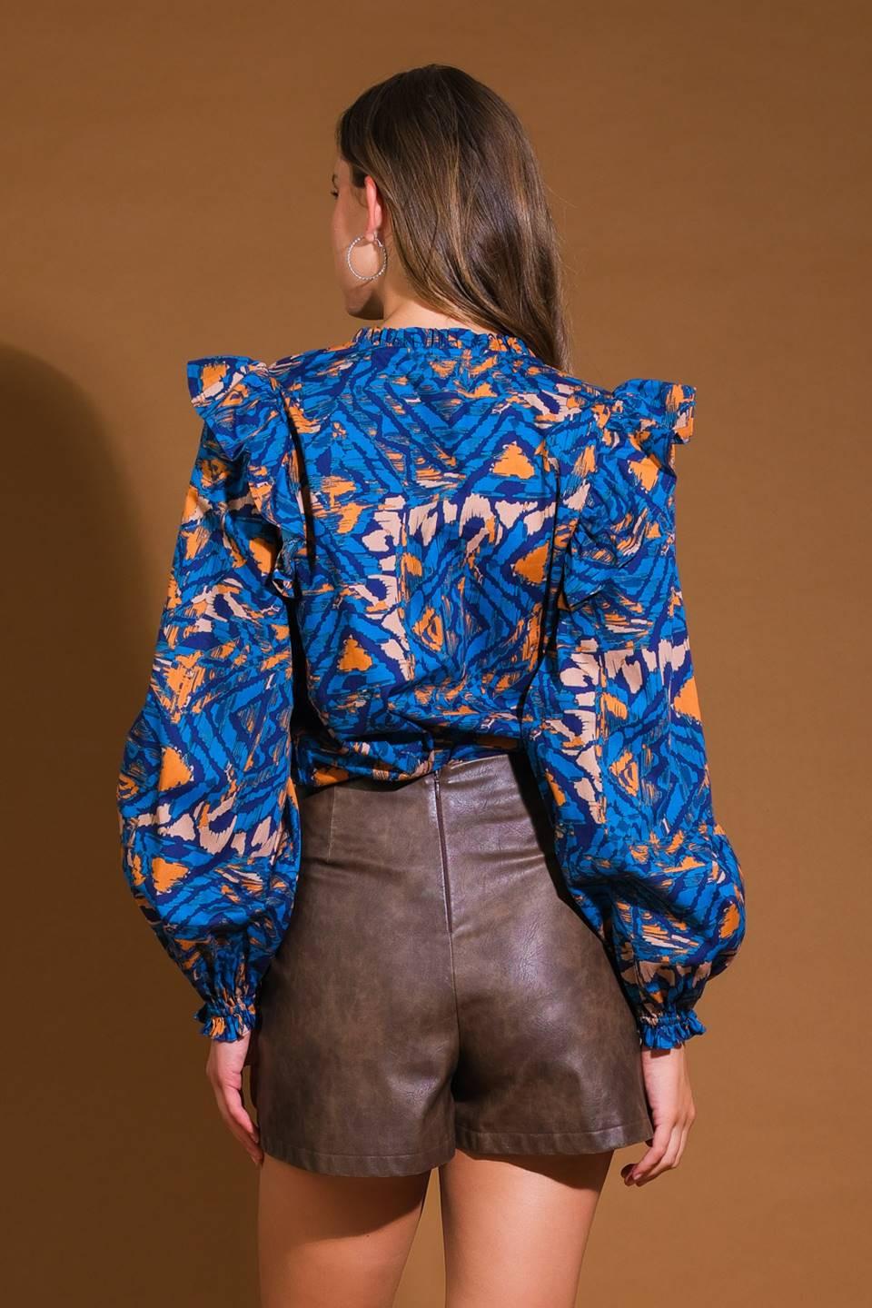 Eagle Crest Woven Top in blue rust, view 2 — Soul Flow Apparel
