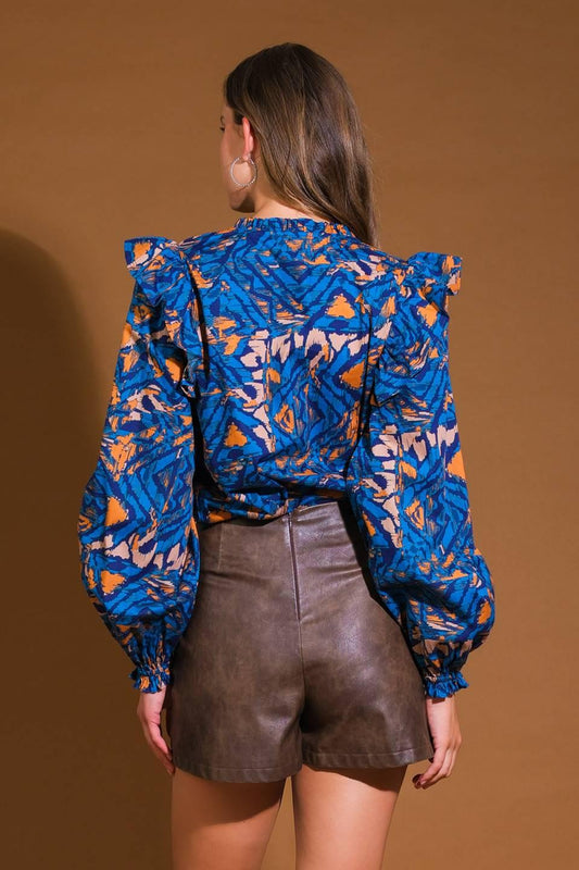 Eagle Crest Woven Top in blue rust, view 2 — Soul Flow Apparel