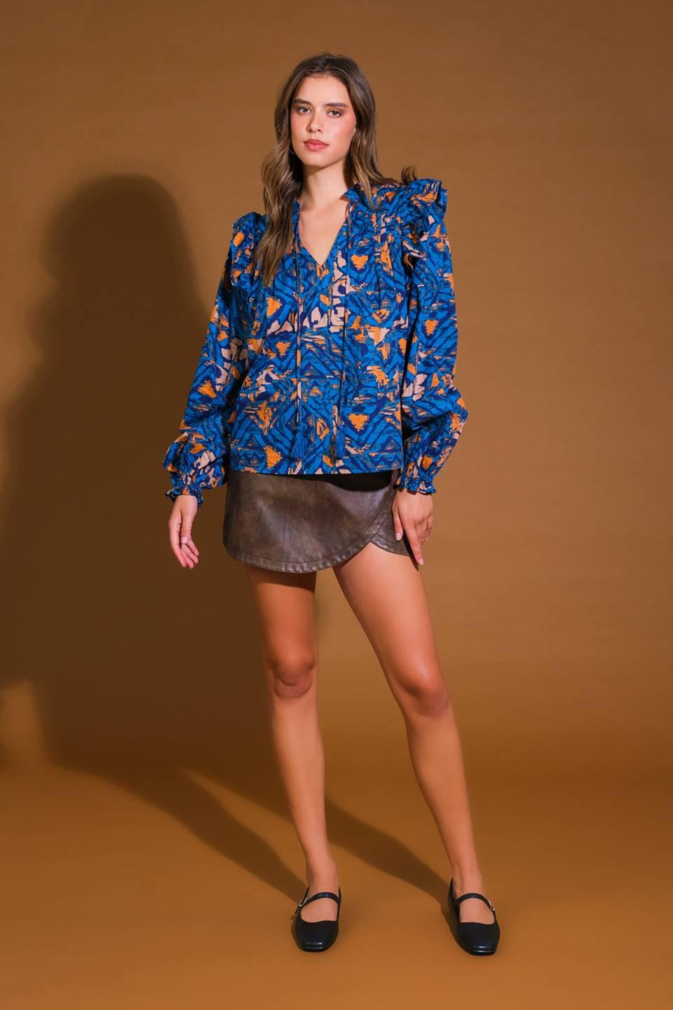 Eagle Crest Woven Top in blue rust, view 5 — Soul Flow Apparel