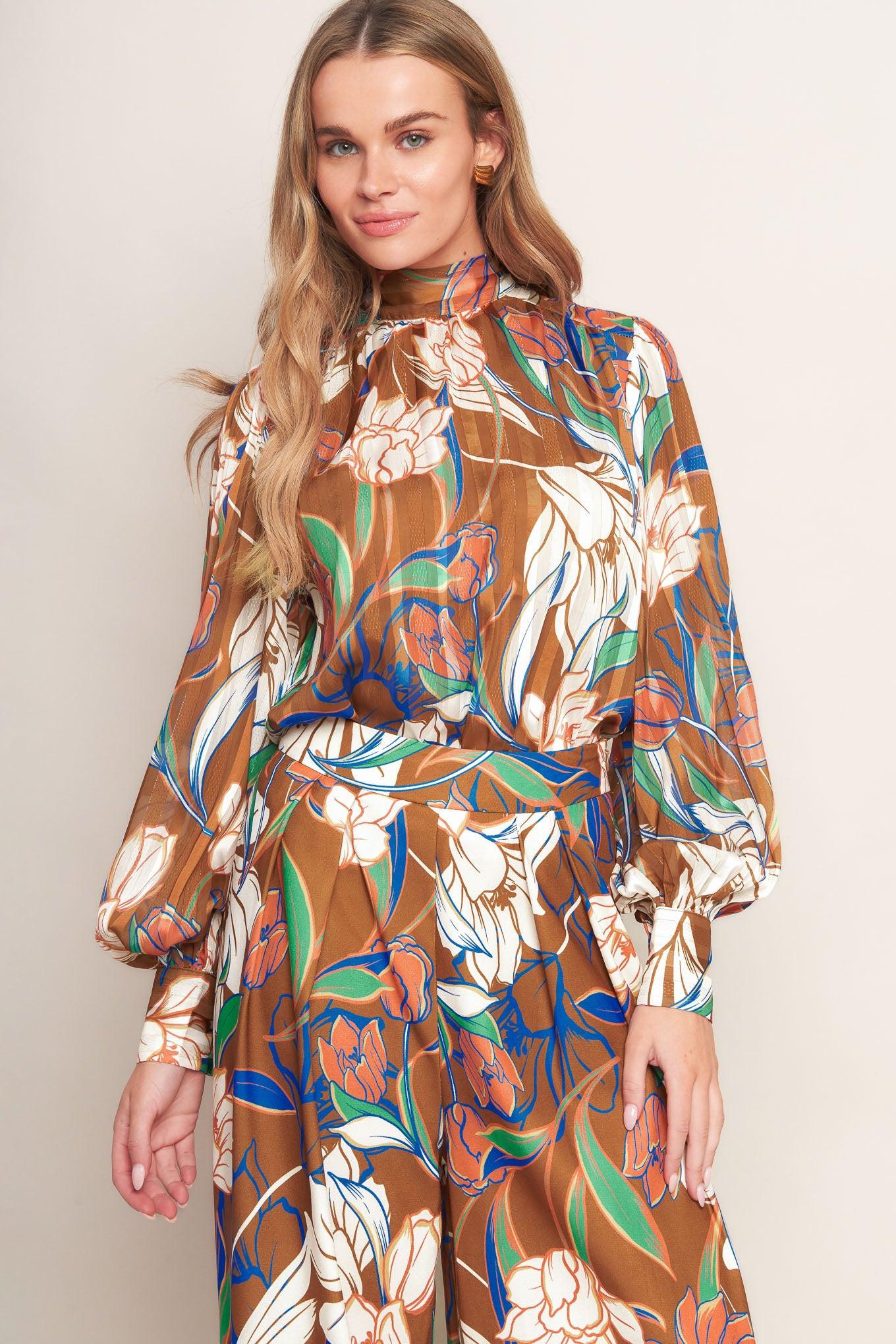 Forever Be Woven Top in brown, view 1 — Soul Flow Apparel