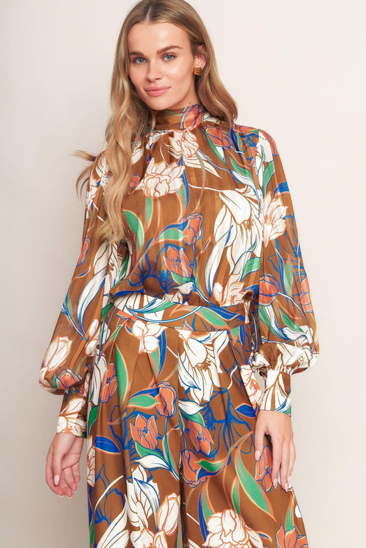 Forever Be Woven Top in brown, view 1 — Soul Flow Apparel
