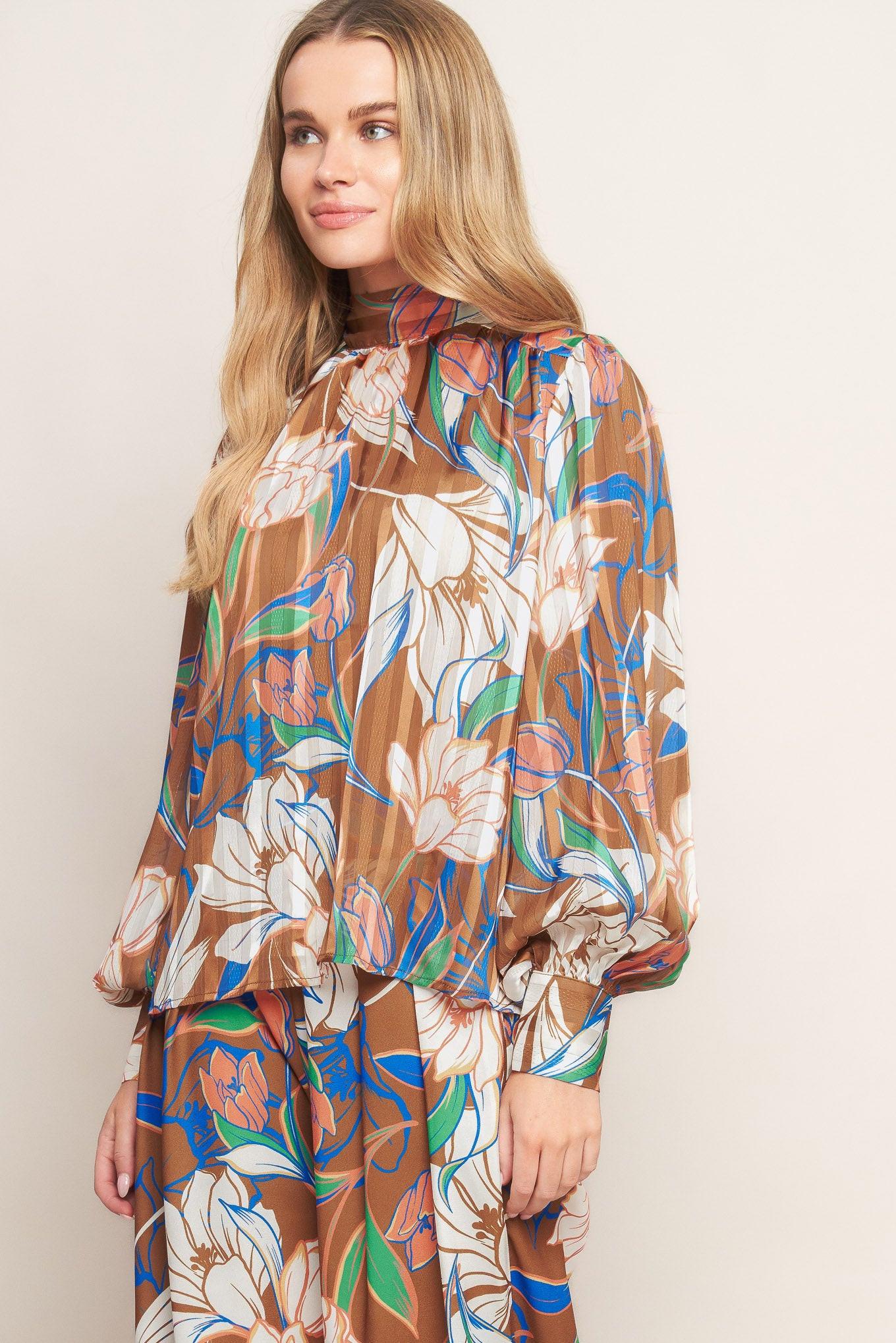 Forever Be Woven Top in brown, view 3 — Soul Flow Apparel