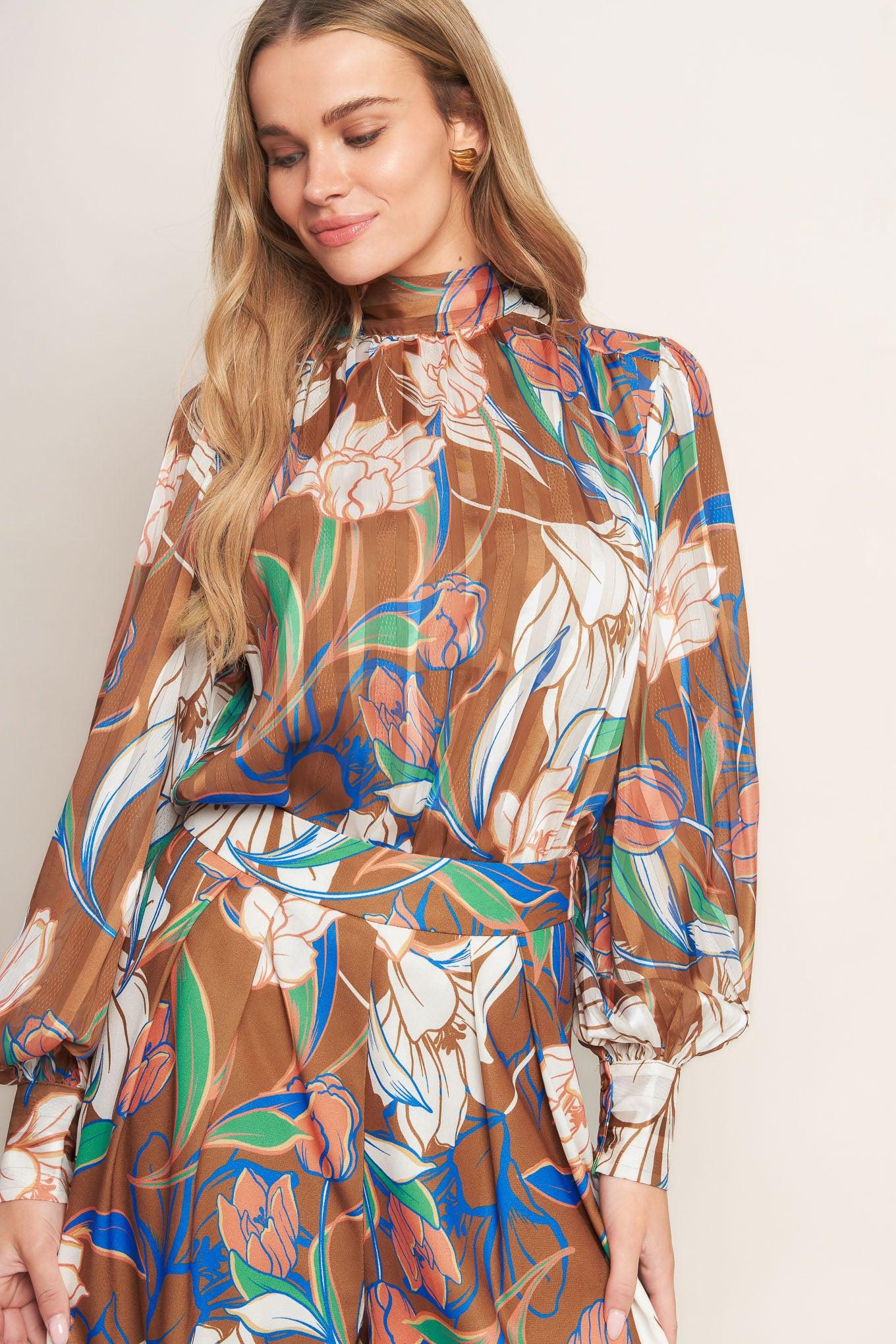 Forever Be Woven Top in brown, view 4 — Soul Flow Apparel