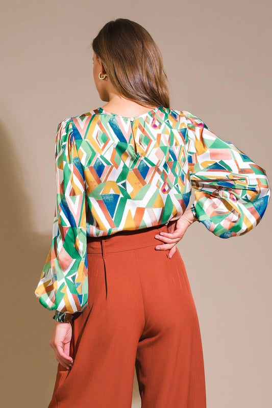 Radiant Poise Woven Top in sage mustard, view 2 — Soul Flow Apparel