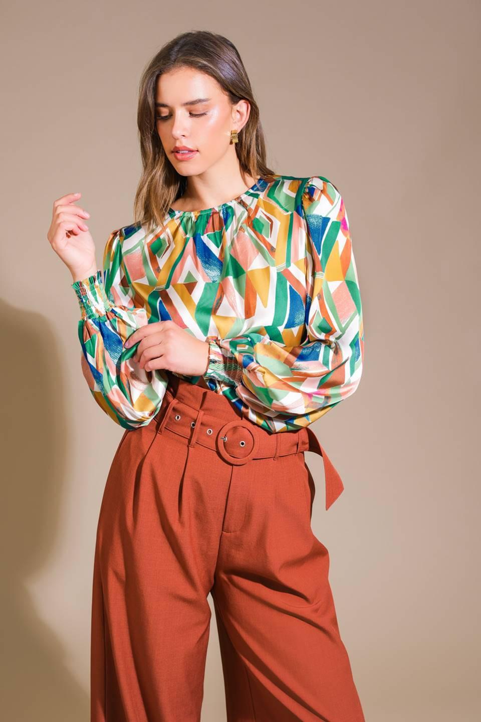 Radiant Poise Woven Top in sage mustard, view 4 — Soul Flow Apparel