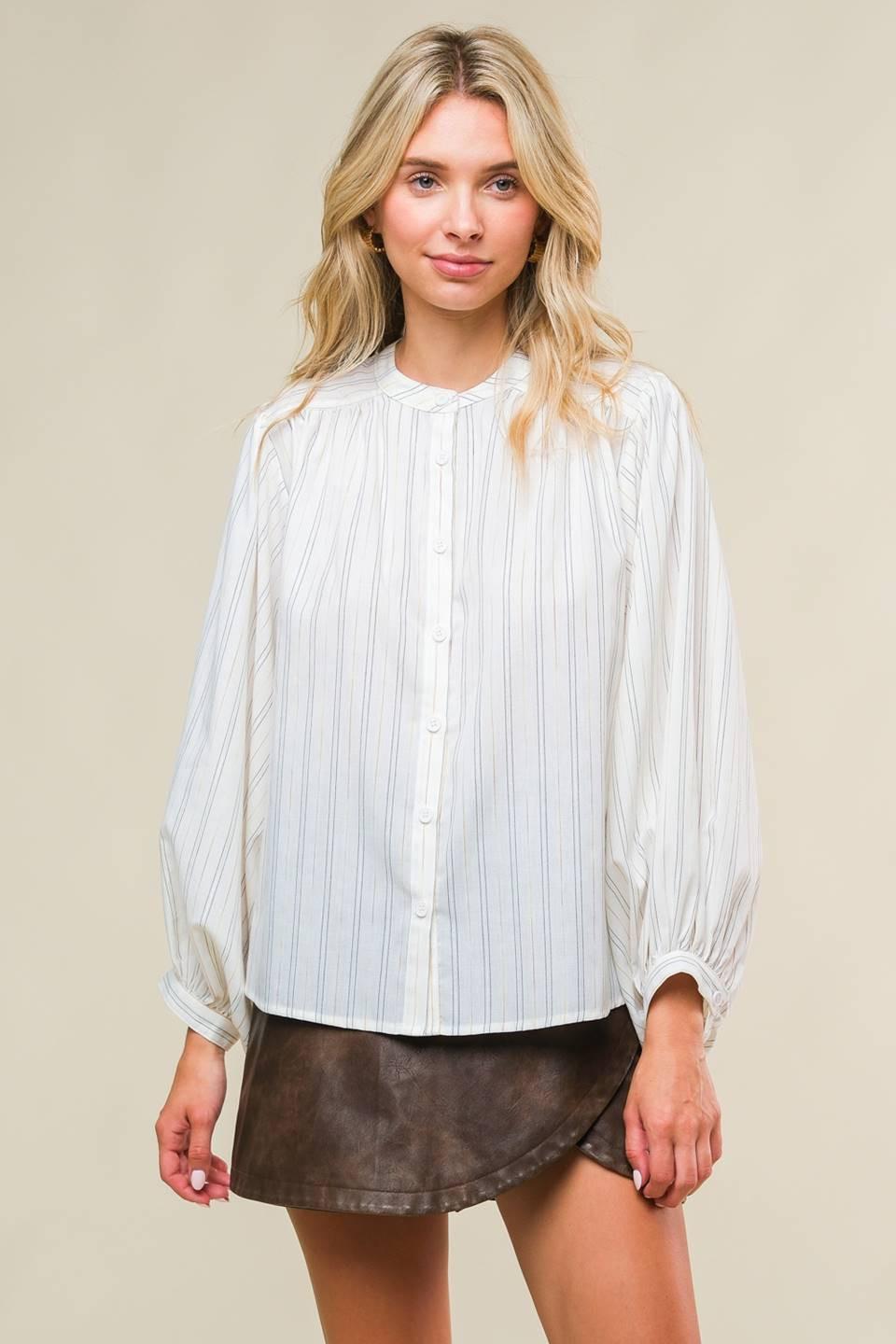 Clean Aesthetic Woven Top in ivory, view 1 — Soul Flow Apparel