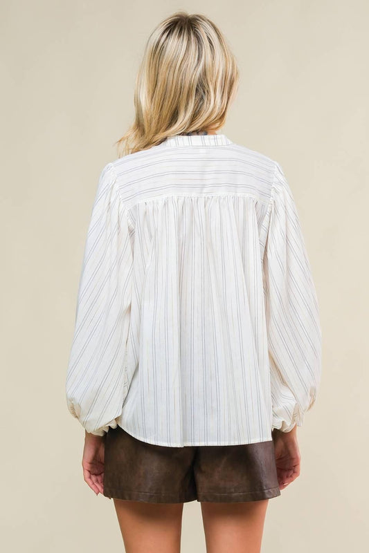 Clean Aesthetic Woven Top in ivory, view 2 — Soul Flow Apparel