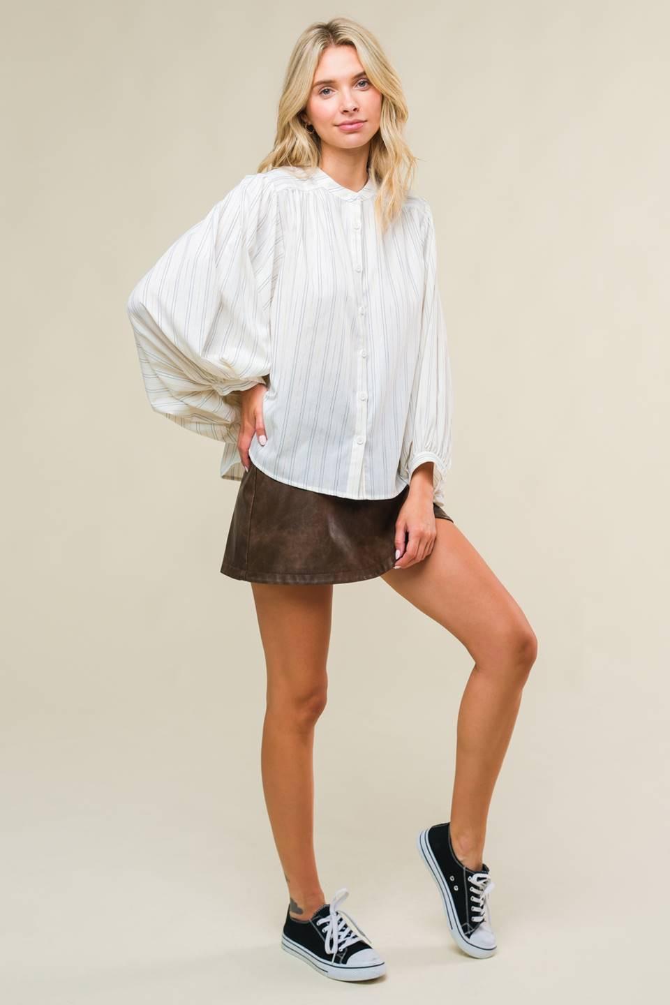 Clean Aesthetic Woven Top in ivory, view 3 — Soul Flow Apparel