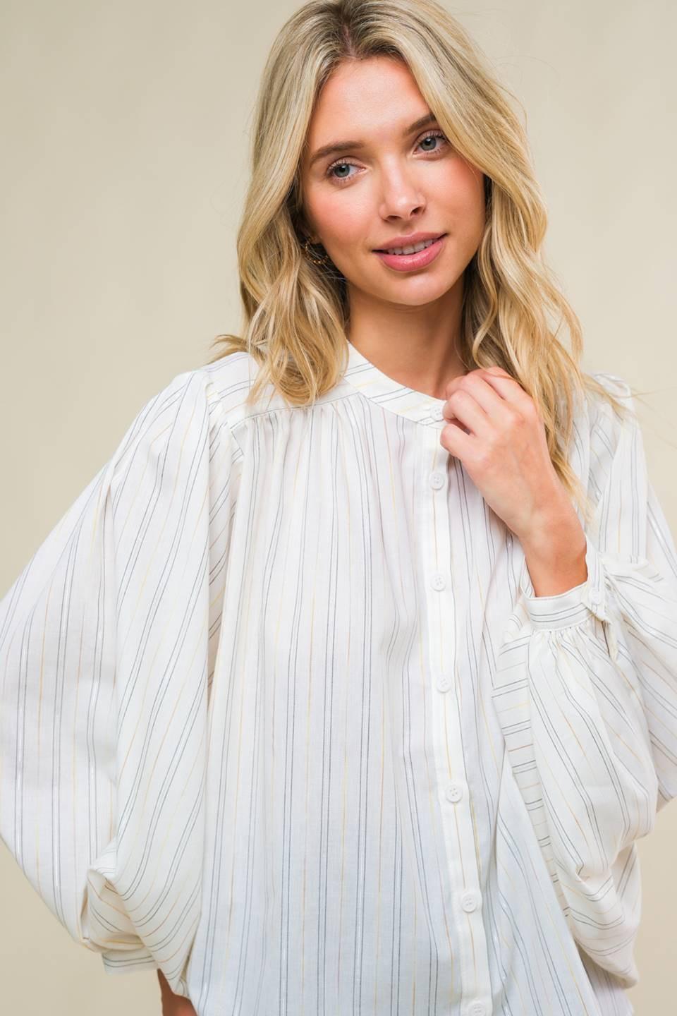 Clean Aesthetic Woven Top in ivory, view 4 — Soul Flow Apparel