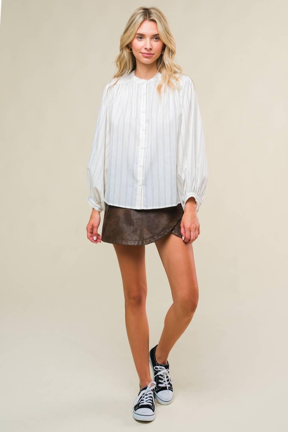 Clean Aesthetic Woven Top in ivory, view 5 — Soul Flow Apparel