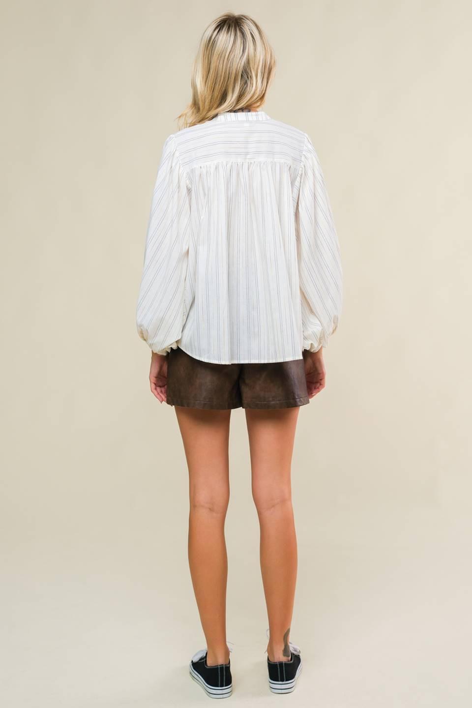Clean Aesthetic Woven Top in ivory, view 6 — Soul Flow Apparel