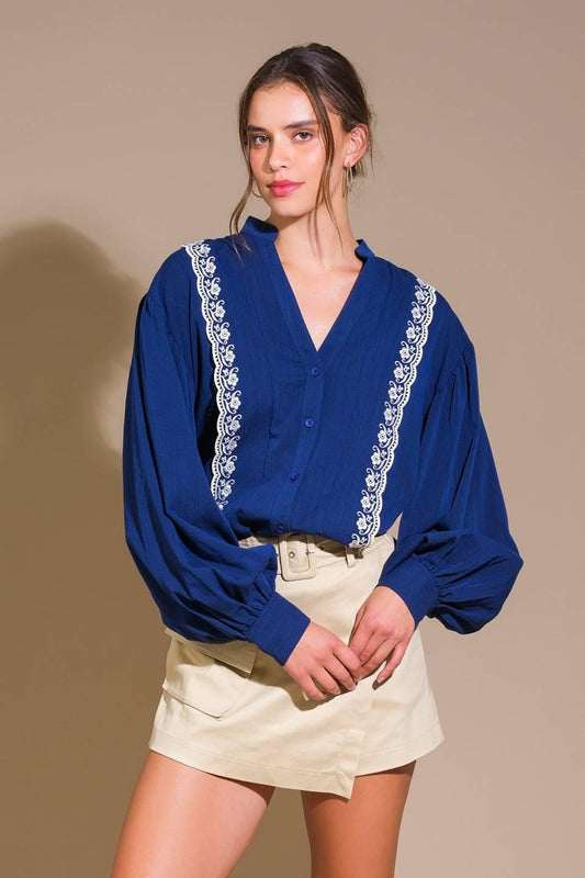 Fort Williams Woven Top in navy, view 1 — Soul Flow Apparel