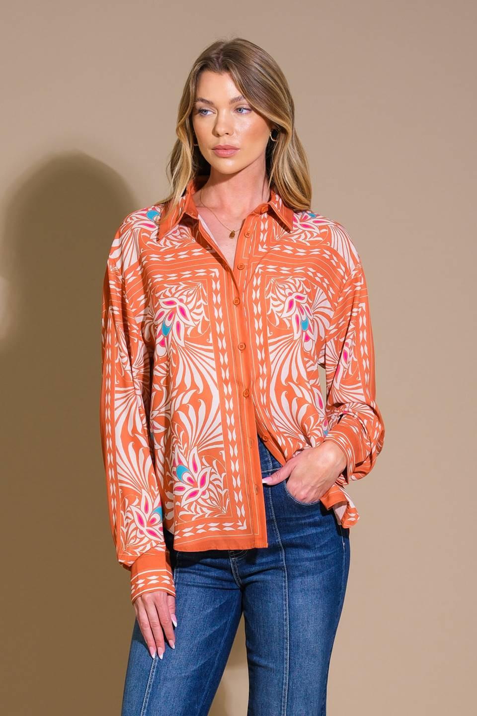 You Never Can Tell Woven Top in rust, view 1 — Soul Flow Apparel