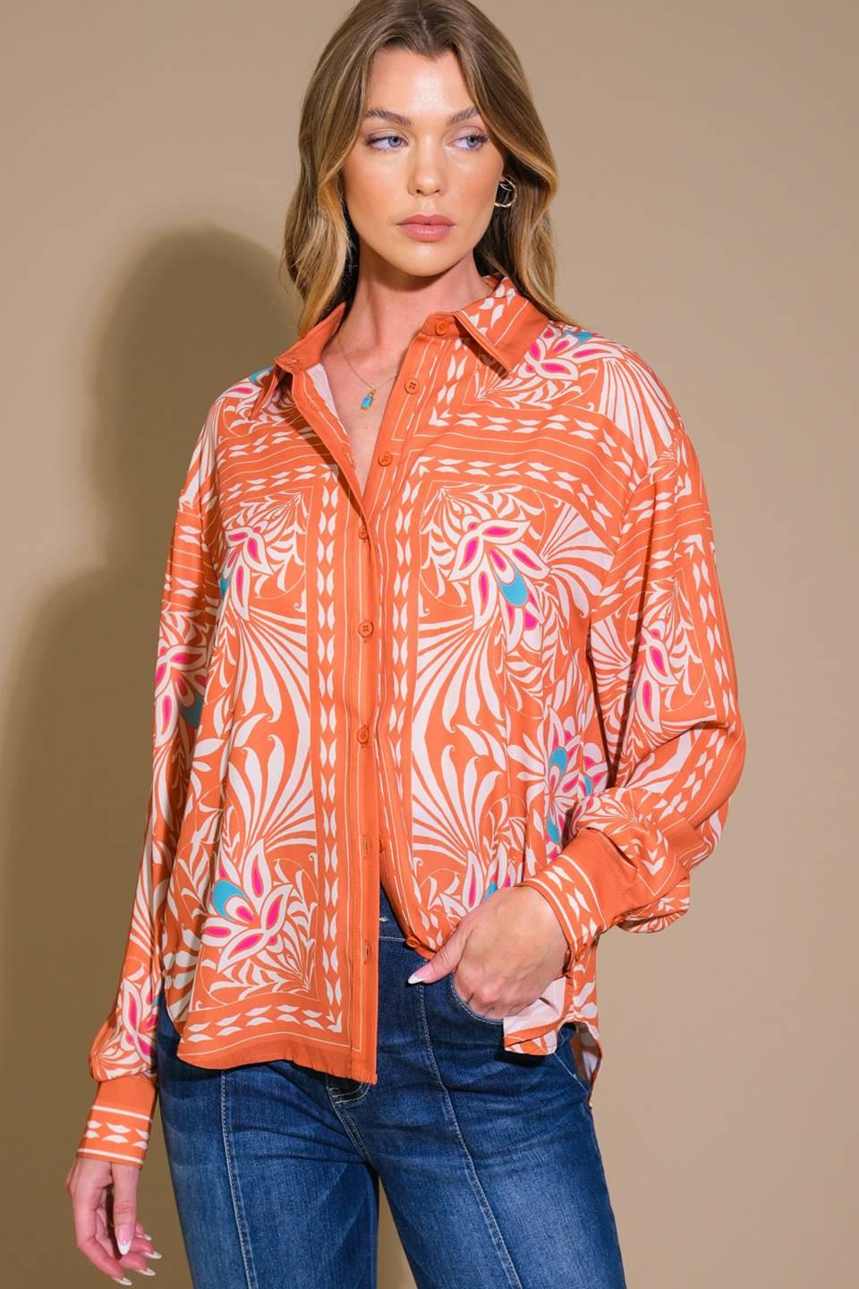 You Never Can Tell Woven Top in rust, view 4 — Soul Flow Apparel