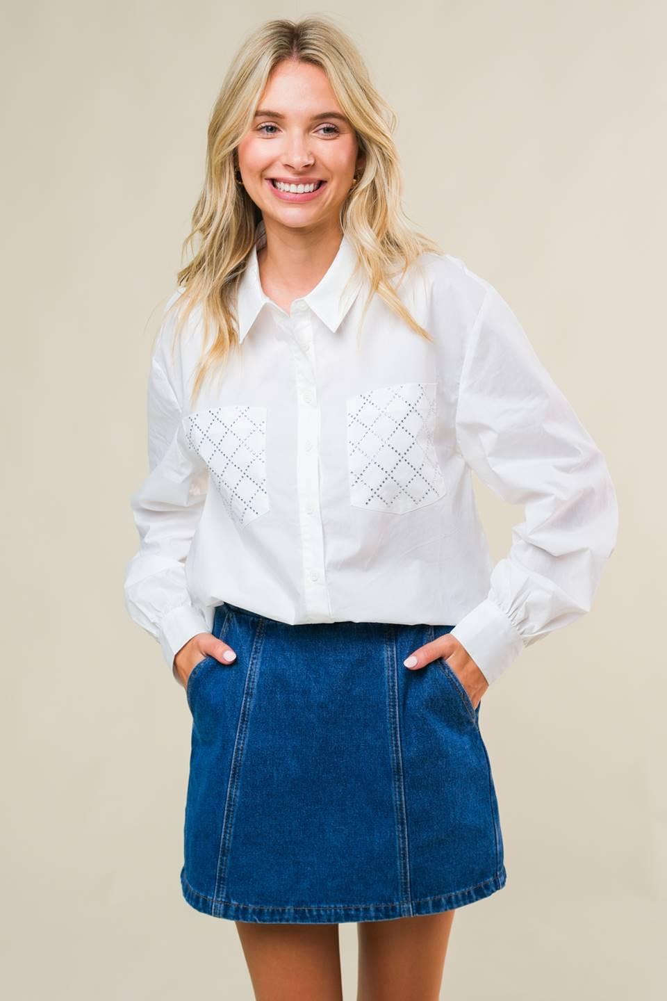 Refined Breeze Button-Up Top in off-white, view 4 — Soul Flow Apparel