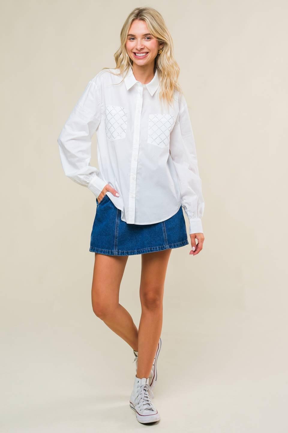 Refined Breeze Button-Up Top in off-white, view 5 — Soul Flow Apparel