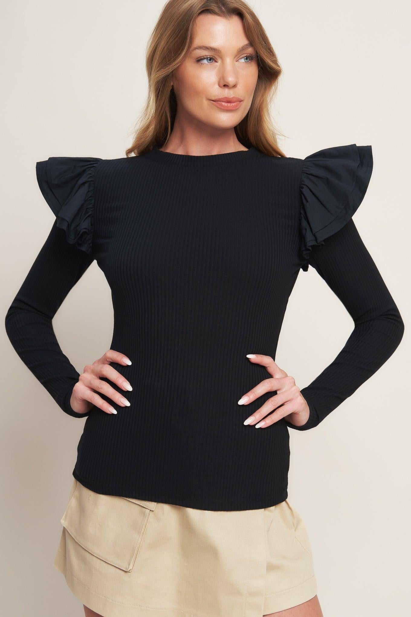 Happiest Here Black Knit Top, view 3 — Soul Flow Apparel