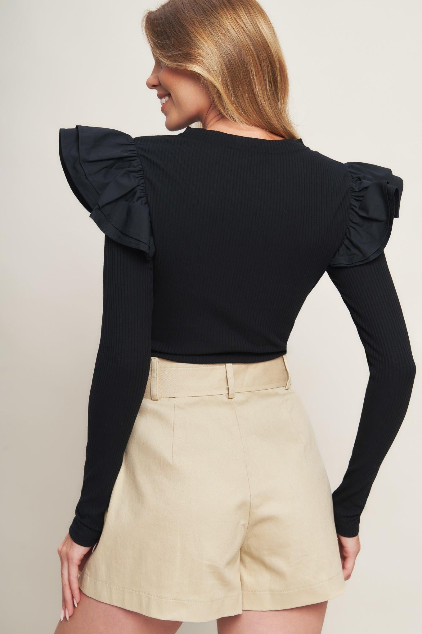 Happiest Here Black Knit Top, view 4 — Soul Flow Apparel