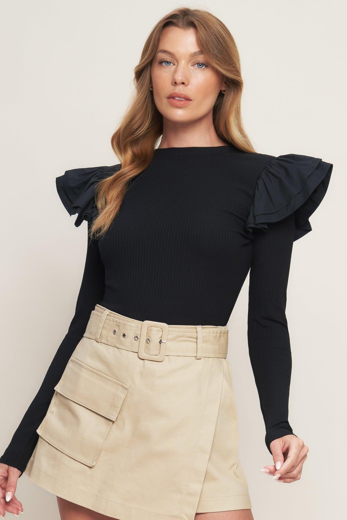 Happiest Here Black Knit Top, view 5 — Soul Flow Apparel